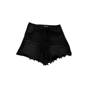 Rewash Super High Rise Black Denim Cut Off Shorts Distressed Frayed Size 1 25H